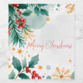 水彩クリスマスワインレーベル - エレガント ワインラベル (シングルラベル)