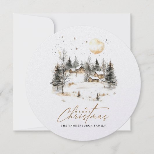 水彩クリスマス冬の村の写真 シーズンカード (正面)