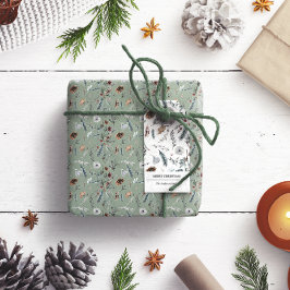 水彩クリスマス冬の葉のギフトラベル ギフトタグ