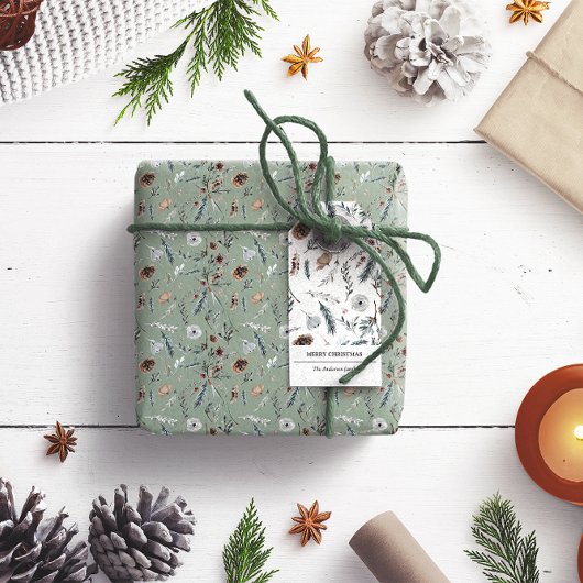 水彩クリスマス冬の葉のギフトラベル ギフトタグ