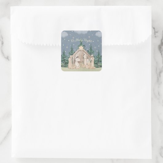 水彩クリスマス出生 スクエアシール (バッグ)