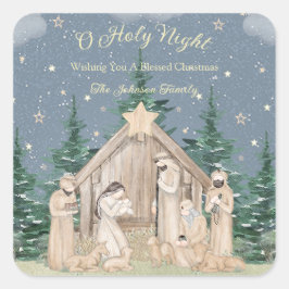 水彩クリスマス出生 スクエアシール