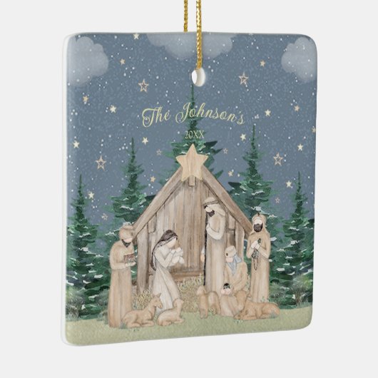 水彩クリスマス出生 セラミックオーナメント (右)