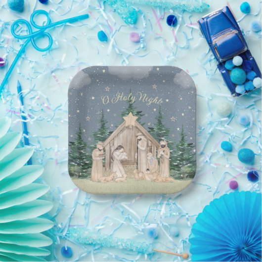 水彩クリスマス出生 ペーパープレート (パーティー)