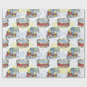 水彩クリスマス列車とドラムの手を描いた ラッピングペーパー (フラット)