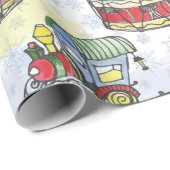 水彩クリスマス列車とドラムの手を描いた ラッピングペーパー (ロールコーナー)