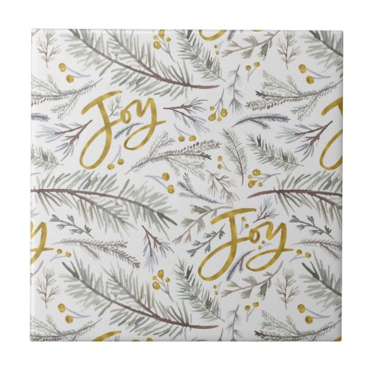 水彩クリスマス小枝 タイル (正面)