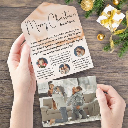 水彩クリスマス年レビュー家族ニュースレター オールインワン招待状