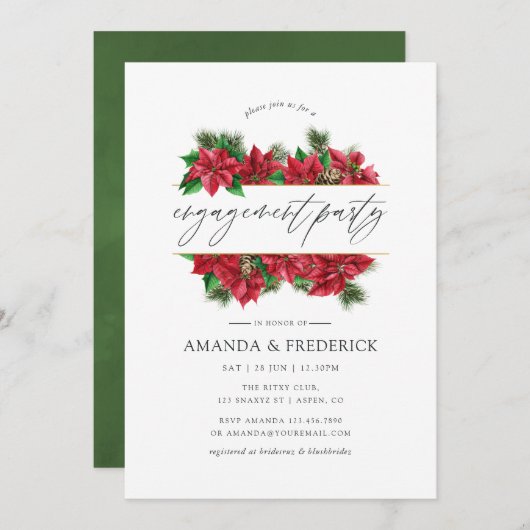 水彩クリスマス幾何学エンゲージメントパーティー 招待状 (正面/裏面)