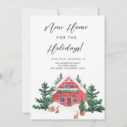 水彩クリスマス引っ越しました移動招待状 招待状 (正面)
