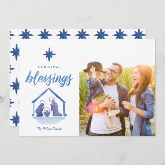 水彩クリスマス恵み出生写真 シーズンカード (正面/裏面)