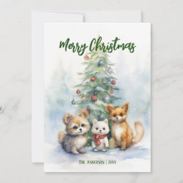 水彩クリスマス愛らしい動物カード 招待状