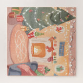 水彩クリスマス暖炉カード ジグソーパズル (横)