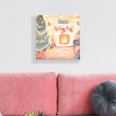 水彩クリスマス暖炉 キャンバスプリント (インサイチュ (リビング))