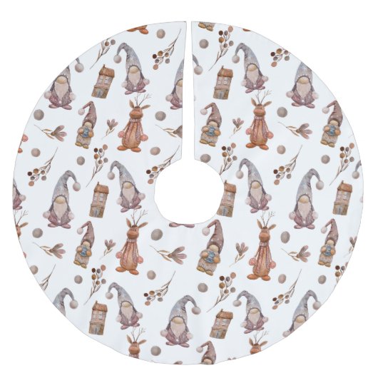 水彩クリスマス格言とトナカイ模様 ブラッシュドポリエステルツリースカート (正面)