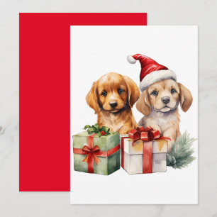 水彩クリスマス犬 ギフト付き 招待状