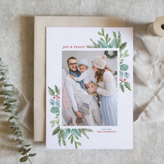 水彩クリスマス紅葉フレームフォト シーズンカード