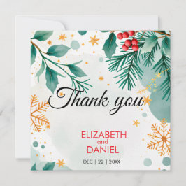 水彩クリスマス結婚のサンキューカード サンキューカード