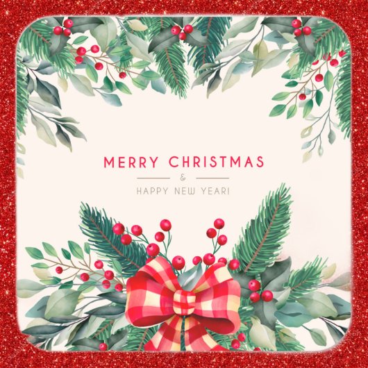 水彩クリスマス🌲緑ステッカー スクエアシール