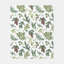 水彩クリスマス自然&フォレストイラストレーション フリースブランケット