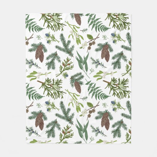 水彩クリスマス自然&フォレストイラストレーション フリースブランケット (正面)