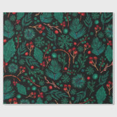 水彩クリスマス花柄ラッピング紙 ラッピングペーパー (フラット)