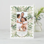水彩クリスマス花模様ホリデーフォトカード 招待状 (スタンド正面)