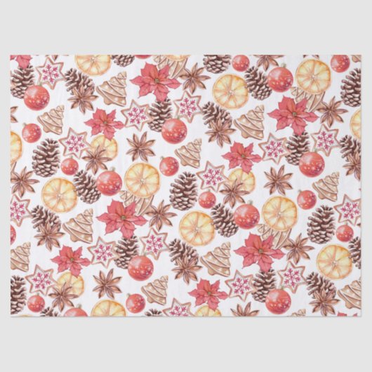 水彩クリスマス要素シームレスパターン 薄葉紙 (正面)