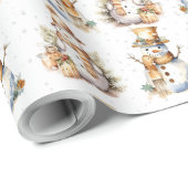 水彩クリスマス雪だるまオンホワイト ラッピングペーパー (ロールコーナー)