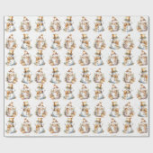 水彩クリスマス雪だるまオンホワイト ラッピングペーパー (フラット)