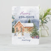 水彩クリスマス雪だるまファミリーシーン シーズンカード (スタンド正面)