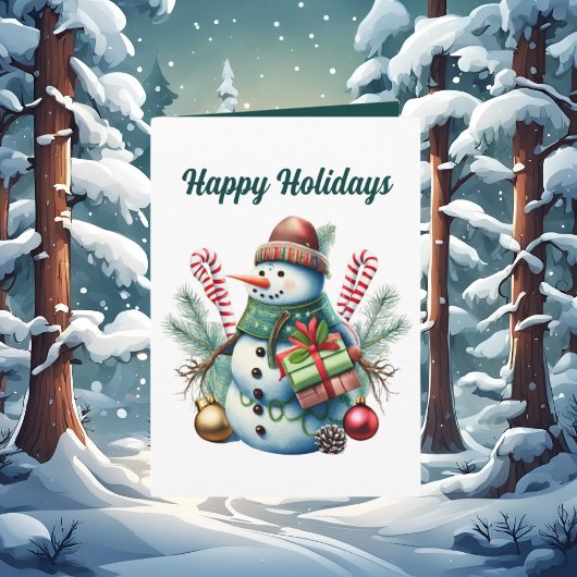 水彩クリスマス雪だるま追加文字 カード