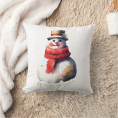 水彩クリスマス雪だるま クッション (ブランケット)