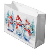 水彩クリスマス雪だるま ラージペーパーバッグ (正面アングル)