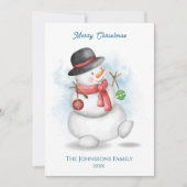 水彩クリスマス雪だるま 招待状 (正面)