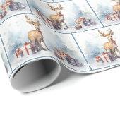 水彩クリスマス鹿の雪の結晶 ラッピングペーパー (ロールコーナー)
