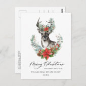 水彩クリスマス鹿法人向けグリーティング ポストカード (正面/裏面)