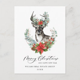 水彩クリスマス鹿法人向けグリーティング ポストカード