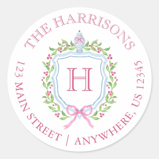 水彩クリスマス シノワズリー モノグラム クレスト ラウンドシール (正面)