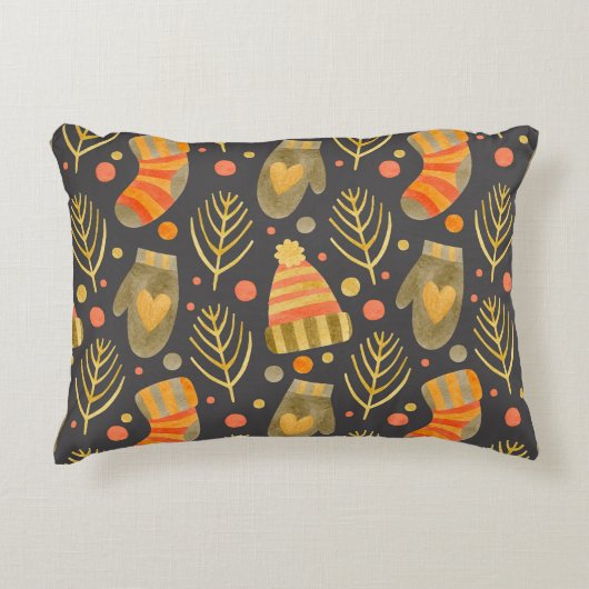水彩クリスマス：フェスティバルシームレスパターン。 アクセントクッション (正面)