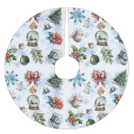 水彩クリスマス ブラッシュドポリエステルツリースカート