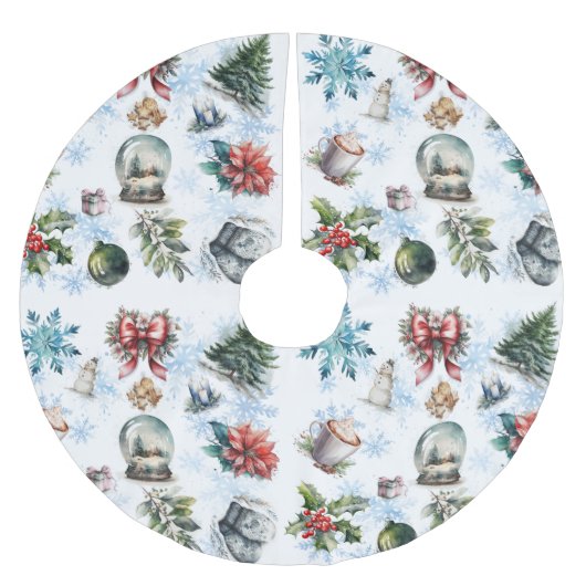 水彩クリスマス ブラッシュドポリエステルツリースカート (正面)