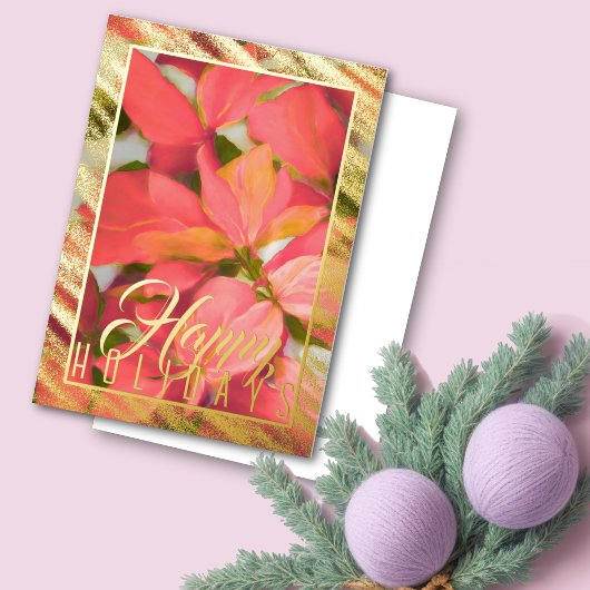 水彩クリスマス ポインセチア ピンク 箔シーズンカード