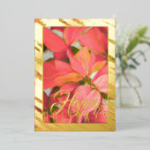 水彩クリスマス ポインセチア ピンク 箔シーズンカード (立ち正面)