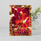 水彩クリスマス ポインセチア ワインレッド パープル 箔シーズンカード (立ち正面)