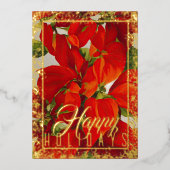 水彩クリスマス ポインセチア 赤 箔シーズンカード (正面)