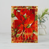 水彩クリスマス ポインセチア 赤 箔シーズンカード (立ち正面)