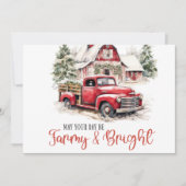 水彩クリスマス ヴィンテージ トラックと納屋 招待状 (正面)