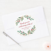 水彩クリスマス 赤いホーリー ゴールド グリーン シャワー ラウンドシール (封筒)