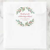 水彩クリスマス 赤いホーリー ゴールド グリーン シャワー ラウンドシール (バッグ)